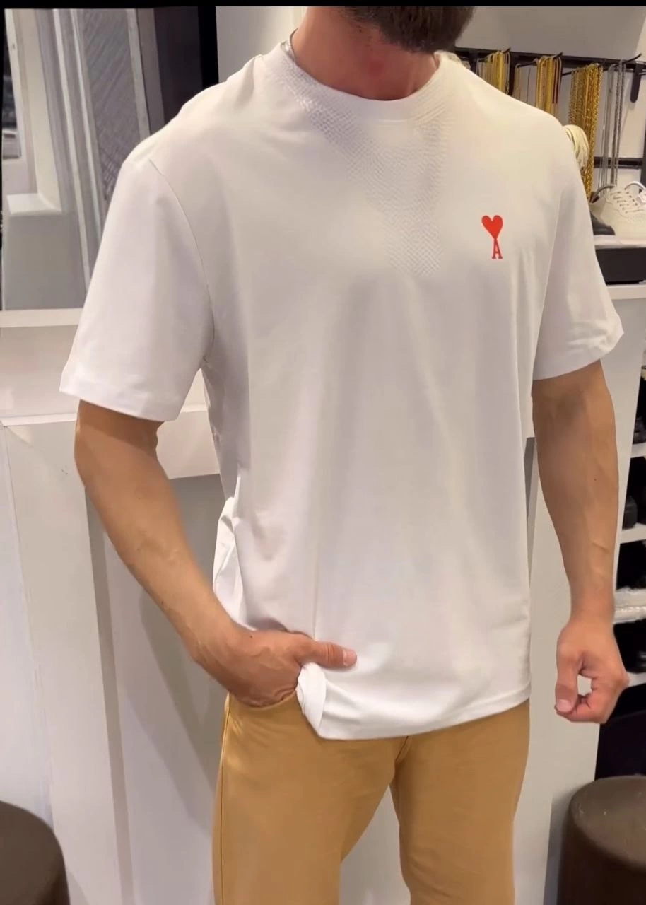 Erkek Kısa Kol Tişört Bisiklet Yaka KALP Baskılı Oversize T-Shirt – Beyaz