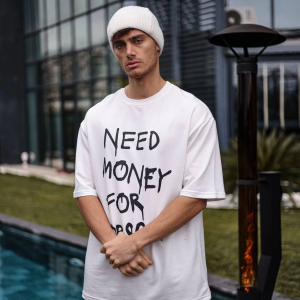 Erkek Kısa Kol Yazlık Tişört Bisiklet Yaka Baskılı Oversize T-Shirt – Beyaz