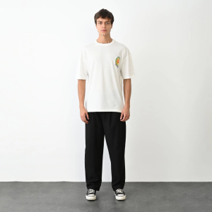 Erkek Kısa Kol Yazlık Tişört Bisiklet Yaka Baskılı Oversize T-Shirt – Beyaz