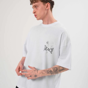 Erkek Kısa Kol Yazlık Tişört Bisiklet Yaka Baskılı Oversize T-Shirt – Beyaz