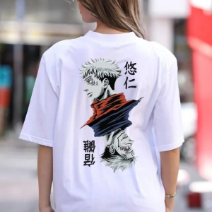 Kadın Baskılı T-Shirt Kısa Kol Bisiklet Yaka Oversize Rahat Kalıp Günlük Tişört – Beyaz