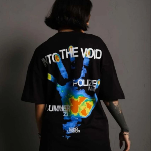 kadın Bisiklet Yaka Baskılı Oversize Kısa kol T-Shirt – Siyah