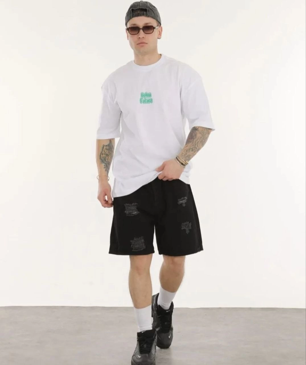 Erkek Kısa Kol Yazlık Tişört Bisiklet Yaka Baskılı Oversize T-Shirt – Beyaz