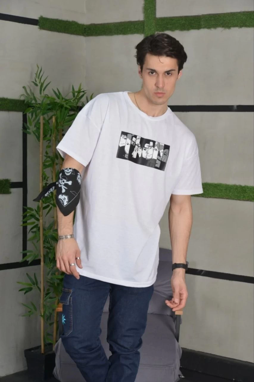 Erkek Kısa Kol Yazlık Tişört Bisiklet Yaka Baskılı Oversize T-Shirt – Beyaz