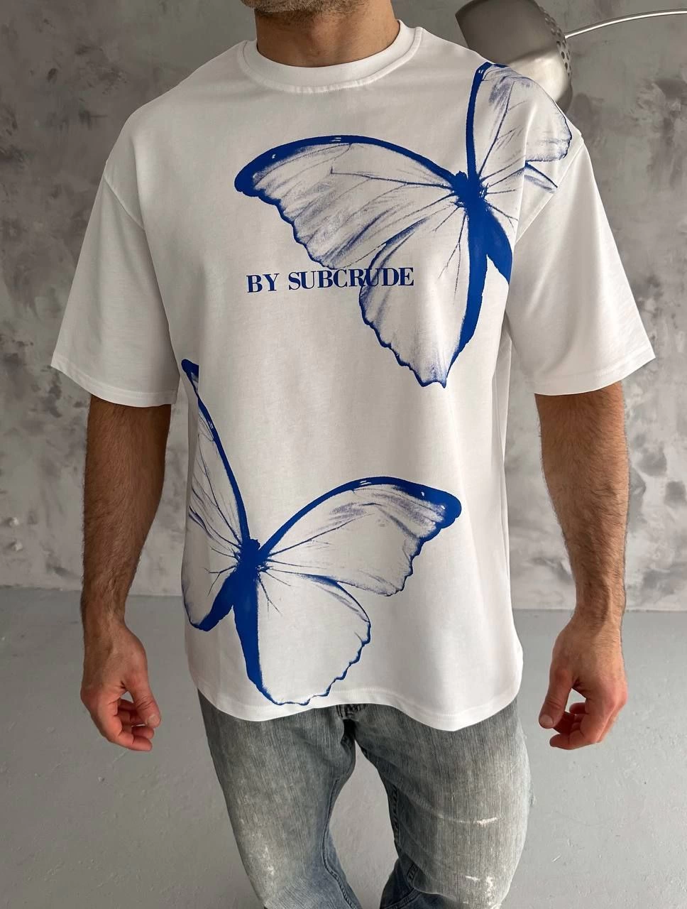 Erkek Kısa Kol Yazlık Tişört Bisiklet Yaka Baskılı Oversize T-Shirt – Beyaz