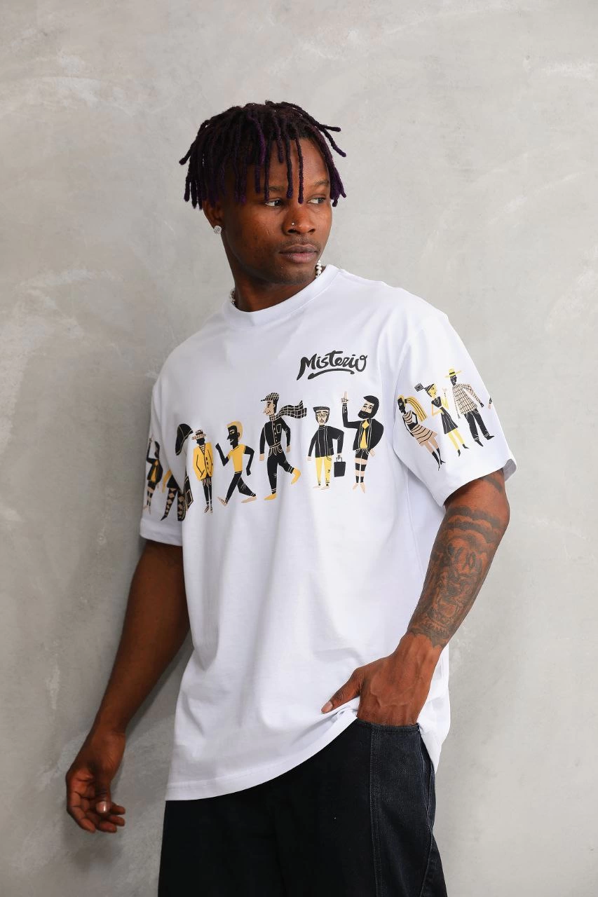 Erkek Kısa Kol Yazlık Tişört Bisiklet Yaka Baskılı Oversize T-Shirt – Beyaz