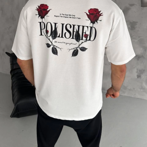 Erkek Kısa Kol Yazlık Tişört Bisiklet Yaka Baskılı Oversize T-Shirt – Beyaz