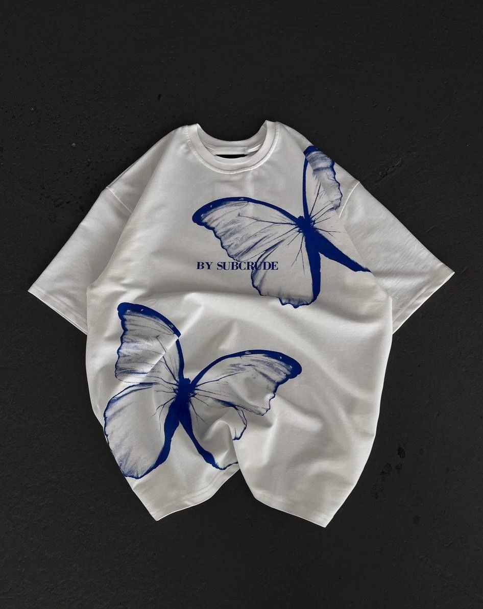 kadın Bisiklet Yaka Baskılı Oversize T-Shirt – Beyaz