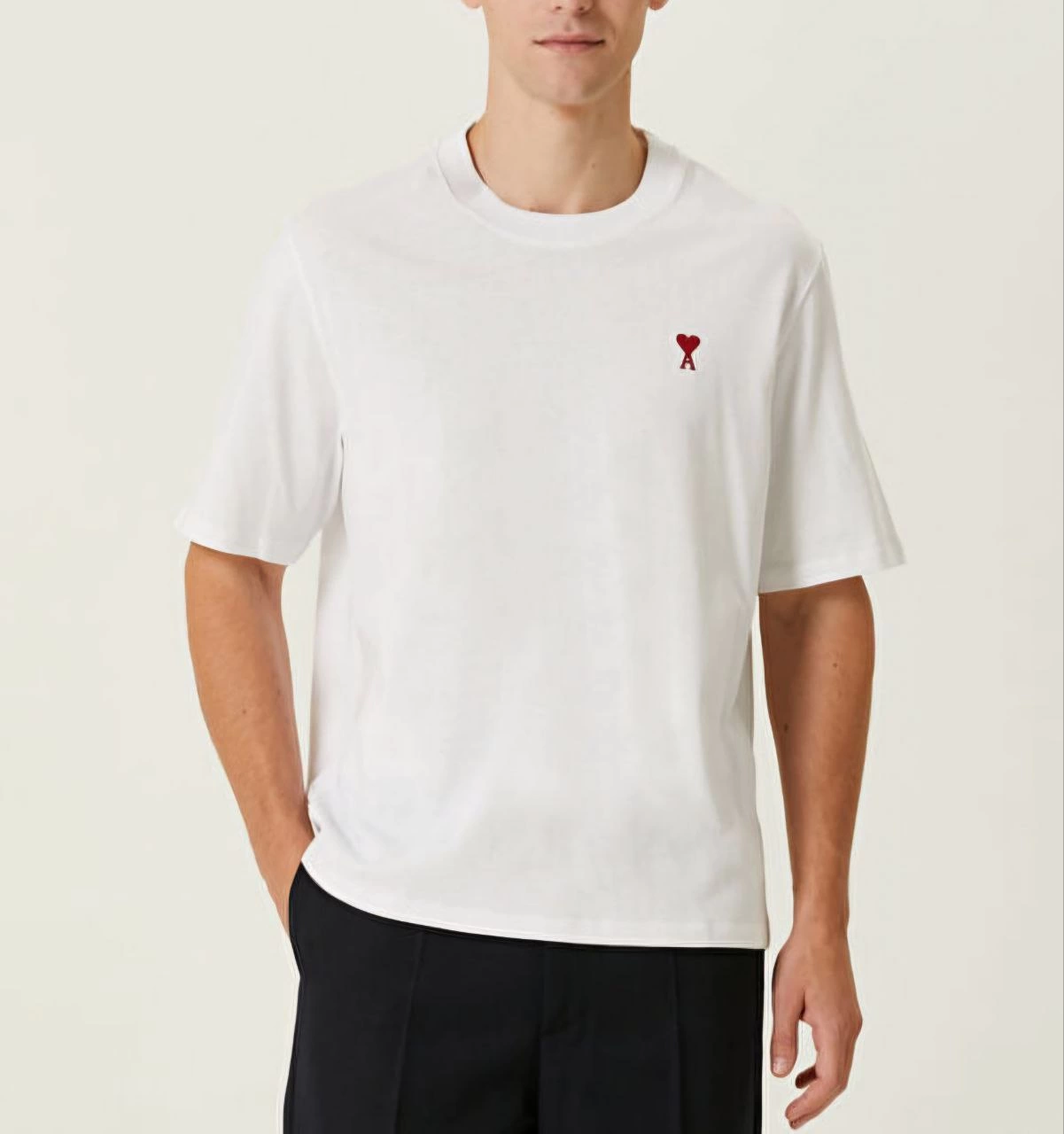 Erkek Kısa Kol Tişört Bisiklet Yaka KALP Baskılı Oversize T-Shirt – Beyaz