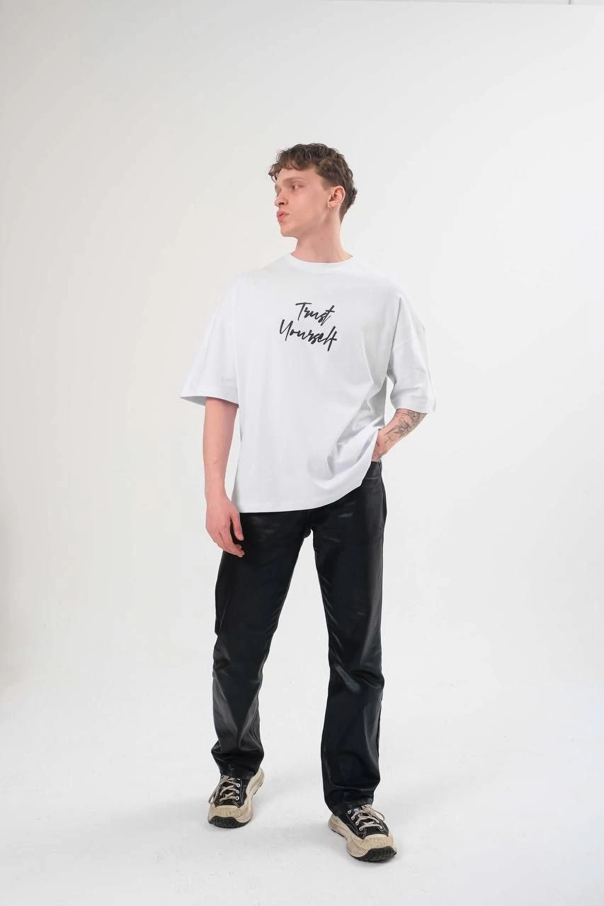 Erkek Bisiklet Yaka Baskılı Kısa kol T-Shirt – Beyaz