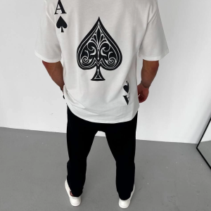 Erkek Baskılı T-Shirt Kısa Kol Bisiklet Yaka Regular Fit Rahat Kalıp Günlük Tişört – Beyaz