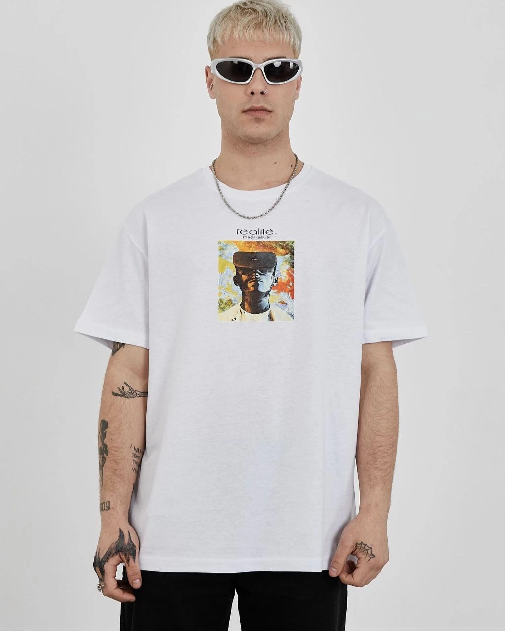 Erkek Kısa Kol Yazlık Tişört Bisiklet Yaka Baskılı Oversize T-Shirt – Beyaz