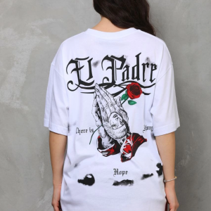 Kadın Kısa Kol Yazlık Tişört Bisiklet Yaka Baskılı Oversize T-Shirt – Beyaz