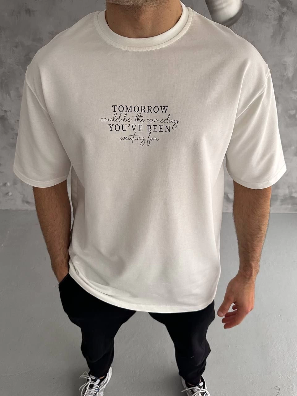 Erkek Kısa Kol Yazlık Tişört Bisiklet Yaka Baskılı Oversize T-Shirt – Beyaz
