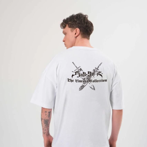 Erkek Kısa Kol Tişört Bisiklet Yaka YONCA Baskılı Oversize T-Shirt – Beyaz