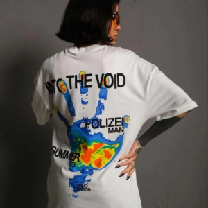 kadın Bisiklet Yaka Baskılı Oversize Kısa kol T-Shirt – Beyaz