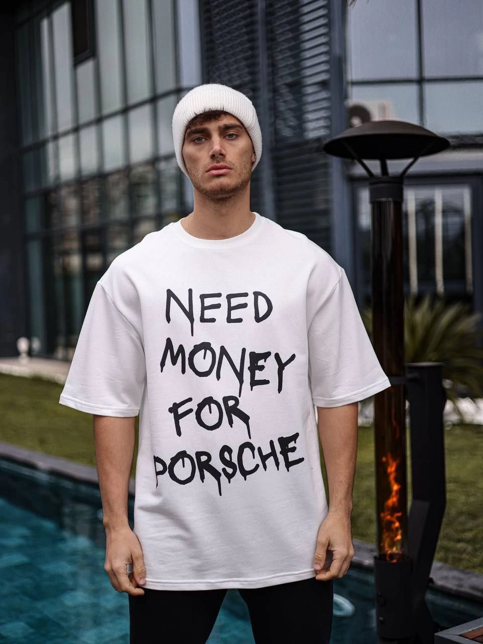 Erkek Kısa Kol Yazlık Tişört Bisiklet Yaka Baskılı Oversize T-Shirt – Beyaz