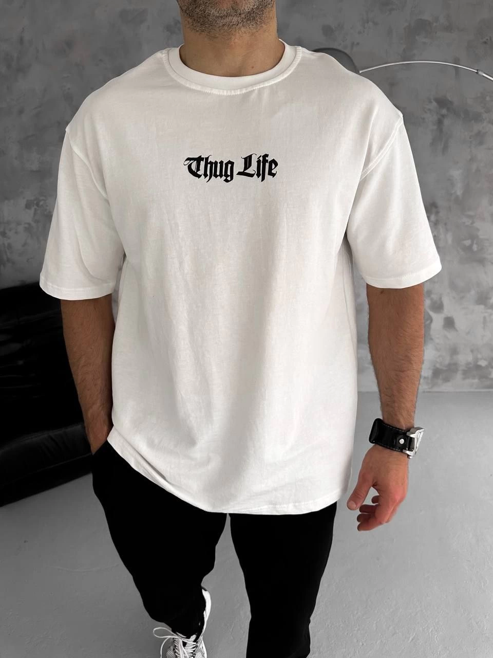 Erkek Kısa Kol Yazlık Tişört Bisiklet Yaka Baskılı Oversize T-Shirt – Beyaz