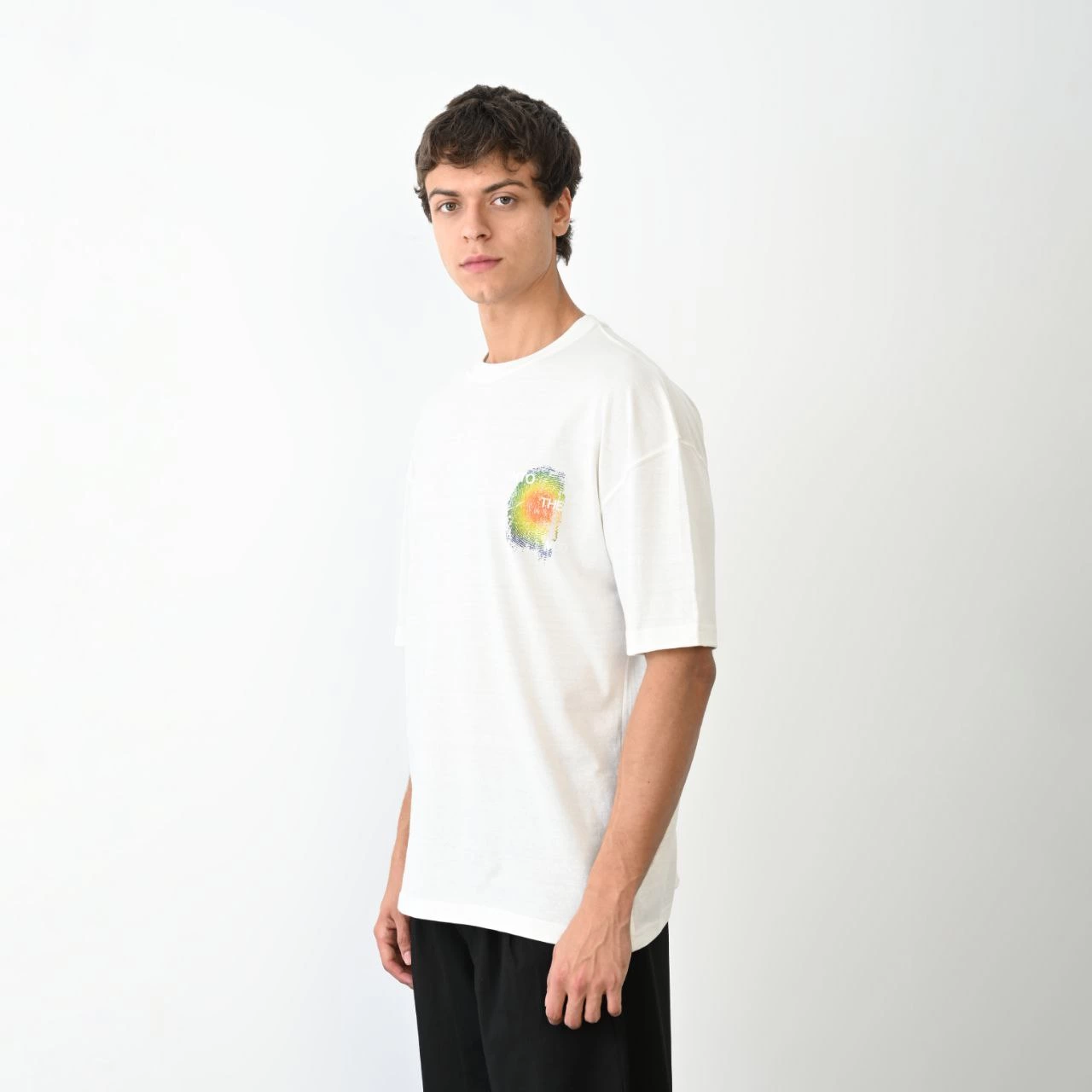 Erkek Kısa Kol Yazlık Tişört Bisiklet Yaka Baskılı Oversize T-Shirt – Beyaz