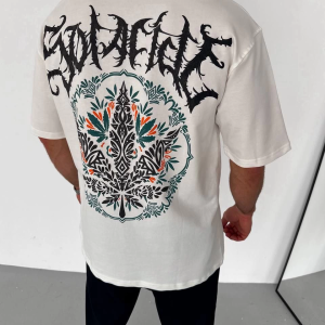 Erkek Baskılı T-Shirt Kısa Kol Bisiklet Yaka Regular Fit Rahat Kalıp Günlük Tişört – Beyaz