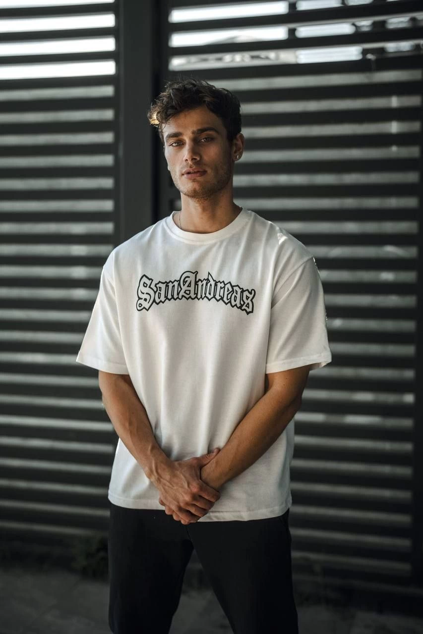 Erkek Kısa Kol Yazlık Tişört Bisiklet Yaka Baskılı Oversize T-Shirt – Beyaz