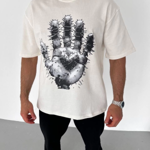 Erkek Baskılı T-Shirt Kısa Kol Bisiklet Yaka Regular Fit Rahat Kalıp Günlük Tişört – Beyaz