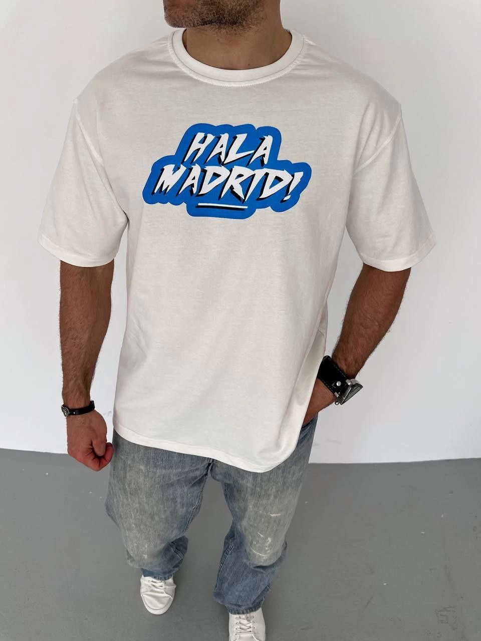 Erkek Kısa Kol Yazlık Tişört Bisiklet Yaka Baskılı Oversize T-Shirt – Beyaz