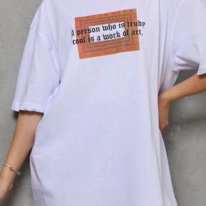 Kadın Baskılı T-Shirt Kısa Kol Bisiklet Yaka Oversize Rahat Kalıp Tişört – Beyaz