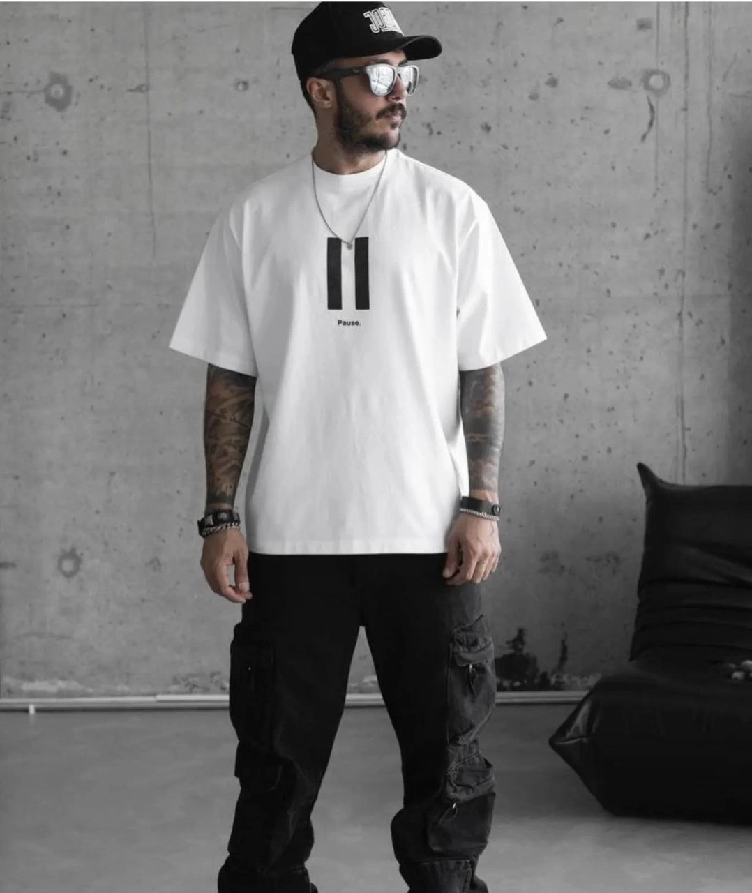 Erkek Kısa Kol Yazlık Tişört Bisiklet Yaka Baskılı Oversize T-Shirt – Beyaz