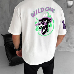 Erkek Kısa Kol Tişört Bisiklet Yaka W Wildone Baskılı T-Shirt – Beyaz