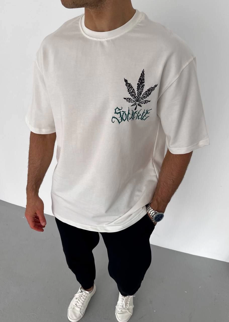 Erkek Baskılı T-Shirt Kısa Kol Bisiklet Yaka Regular Fit Rahat Kalıp Günlük Tişört – Beyaz
