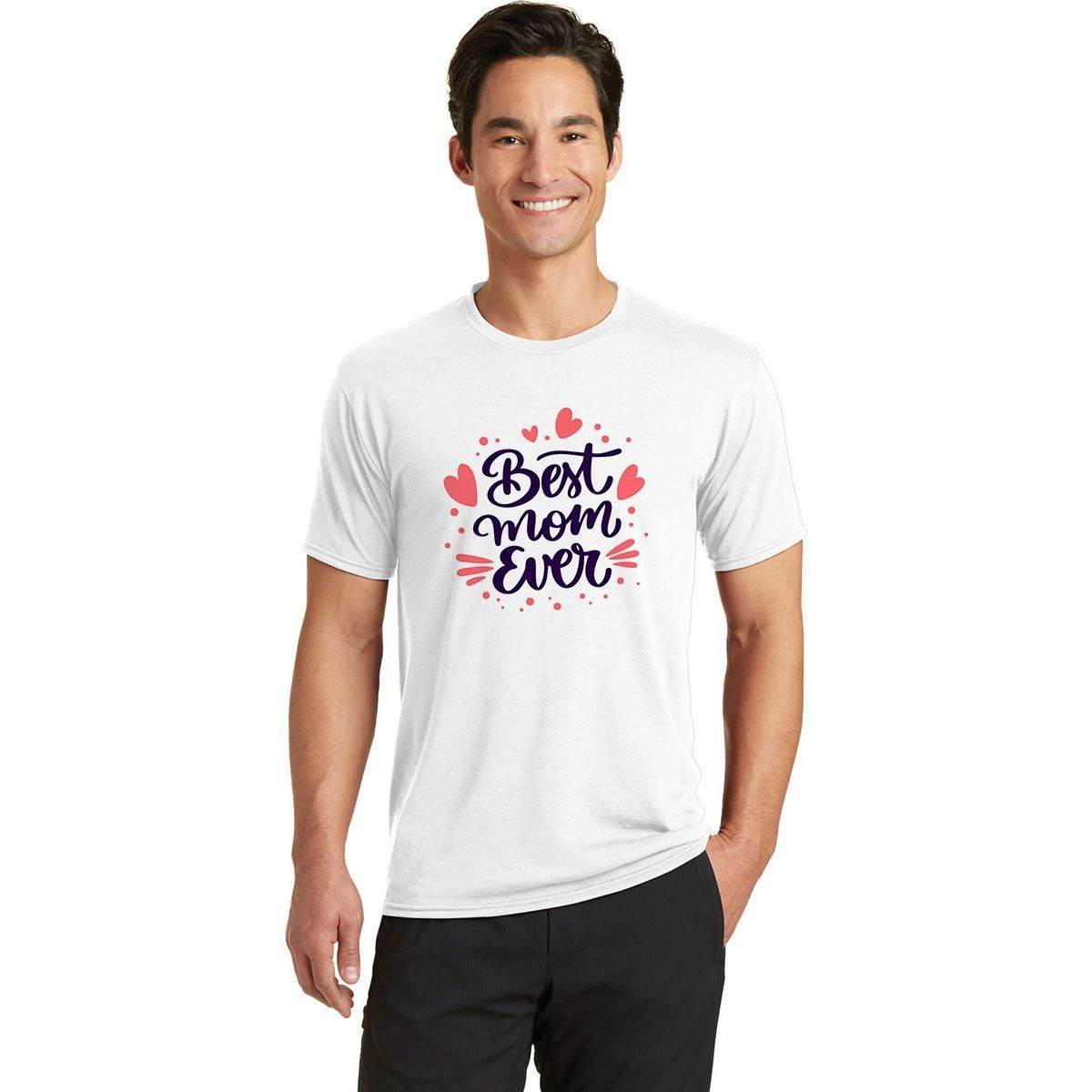 Erkek Kısa Kol Tişört Bisiklet Yaka Anneler Günü’ne Özel Baskılı T-Shirt – Beyaz