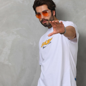 Erkek Kısa Kol Yazlık Tişört Bisiklet Yaka Baskılı Oversize T-Shirt – Beyaz