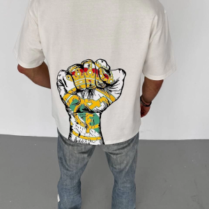 Erkek Kısa Kol Yazlık Tişört Bisiklet Yaka Baskılı Oversize T-Shirt – Beyaz