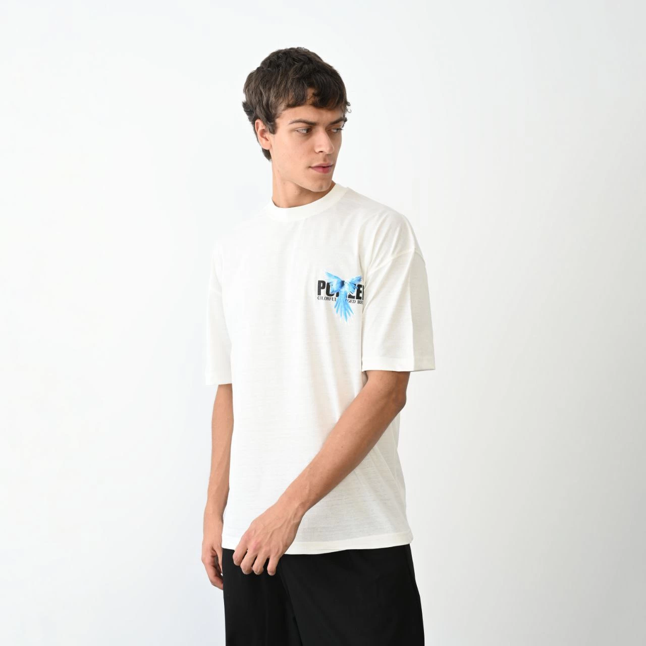 Erkek Baskılı T-Shirt Kısa Kol Bisiklet Yaka Regular Fit Rahat Kalıp Günlük Tişört – Beyaz