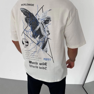 Erkek Yazlık Baskılı Tişört Bisiklet Yaka Kısa Kol Regular Fit T-Shirt – Beyaz