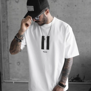 Erkek Kısa Kol Yazlık Tişört Bisiklet Yaka Baskılı Oversize T-Shirt – Beyaz