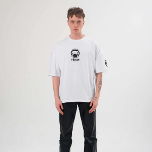 Erkek Kısa Kol Tişört Göğüs ve Kol Bisiklet Yaka Baskılı T-Shirt – Beyaz