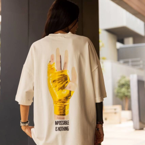 Kadın Bisiklet Yaka Baskılı Oversize Kısa kol T-Shirt – Beyaz