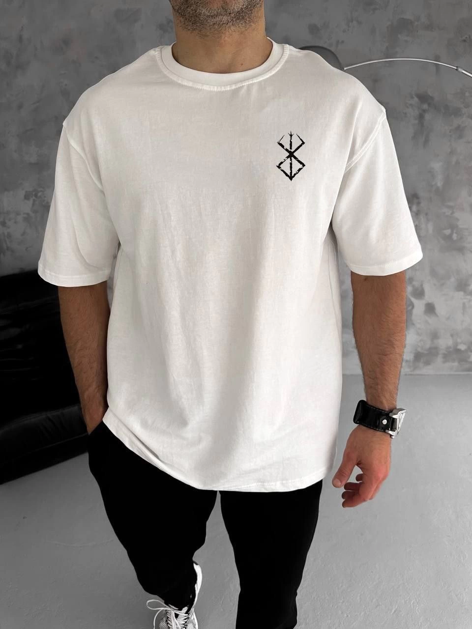 Erkek Kısa Kol Yazlık Tişört Bisiklet Yaka Baskılı Oversize T-Shirt – Beyaz