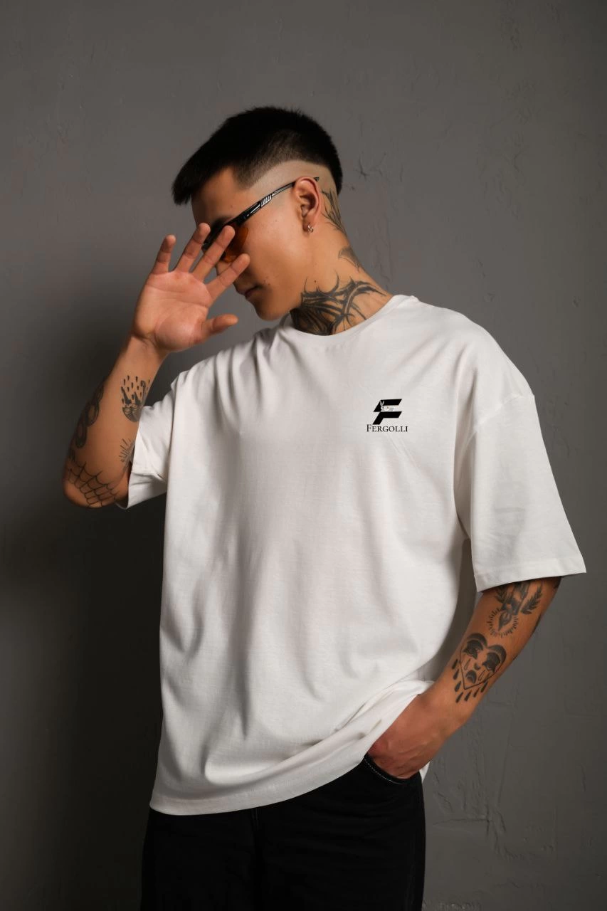 Erkek Kısa Kol Yazlık Tişört Bisiklet Yaka Baskılı Oversize T-Shirt – Beyaz