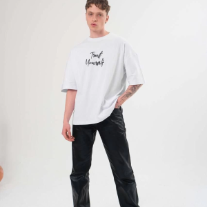 Erkek Kısa Kol Yazlık Tişört Bisiklet Yaka Baskılı Oversize T-Shirt – Beyaz