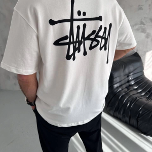Erkek Tişört Bisiklet Yaka Baskılı Oversize Kısa kol T-Shirt – Beyaz