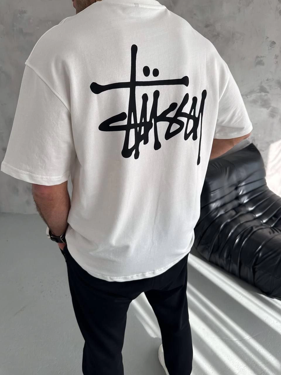 Erkek Tişört Bisiklet Yaka Baskılı Oversize Kısa kol T-Shirt – Beyaz