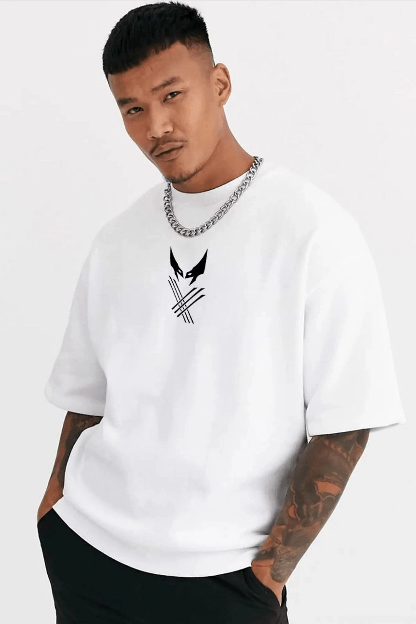 Erkek Kısa Kol Yazlık Tişört Bisiklet Yaka Baskılı Oversize T-Shirt – Beyaz