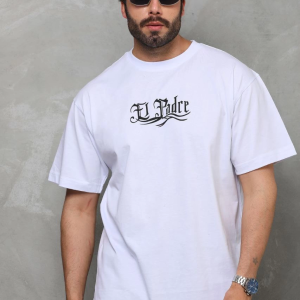 Erkek Kısa Kol Yazlık Tişört Bisiklet Yaka Baskılı Oversize T-Shirt – Beyaz