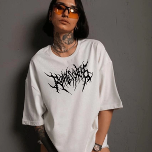 Kadın Baskılı T-Shirt Kısa Kol Bisiklet Yaka Oversize Rahat Kalıp Günlük Tişört – Beyaz