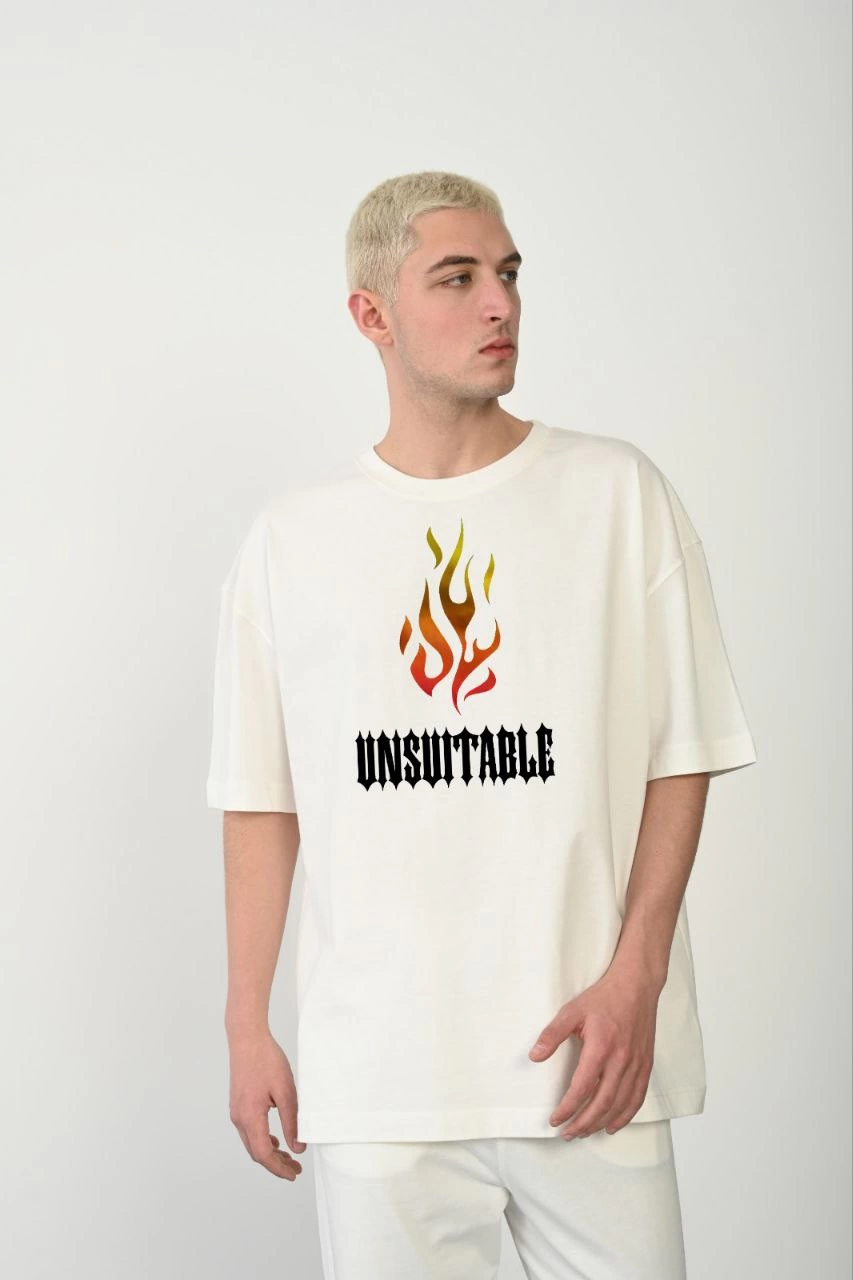 Erkek Baskılı T-Shirt Kısa Kol Bisiklet Yaka Regular Fit Rahat Kalıp Günlük Tişört – Beyaz
