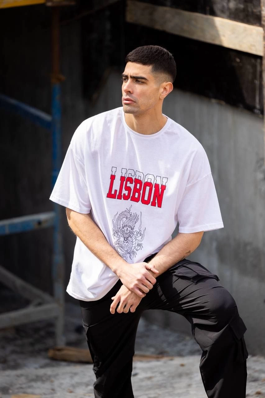 Erkek Kısa Kol Yazlık Tişört Bisiklet Yaka Baskılı Oversize T-Shirt – Beyaz