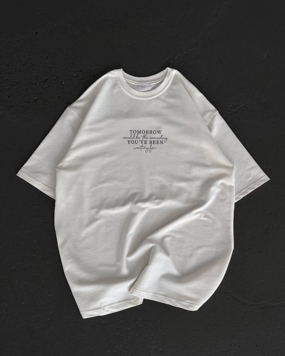 Kadın Baskılı T-Shirt Kısa Kol Bisiklet Yaka Oversize Rahat Kalıp Günlük Tişört – Beyaz